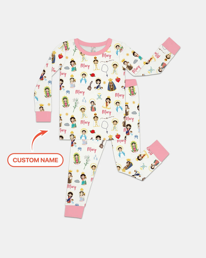 Custom Name Mother Mary Bamboo Two Piece Long Sleeve Pajama Set