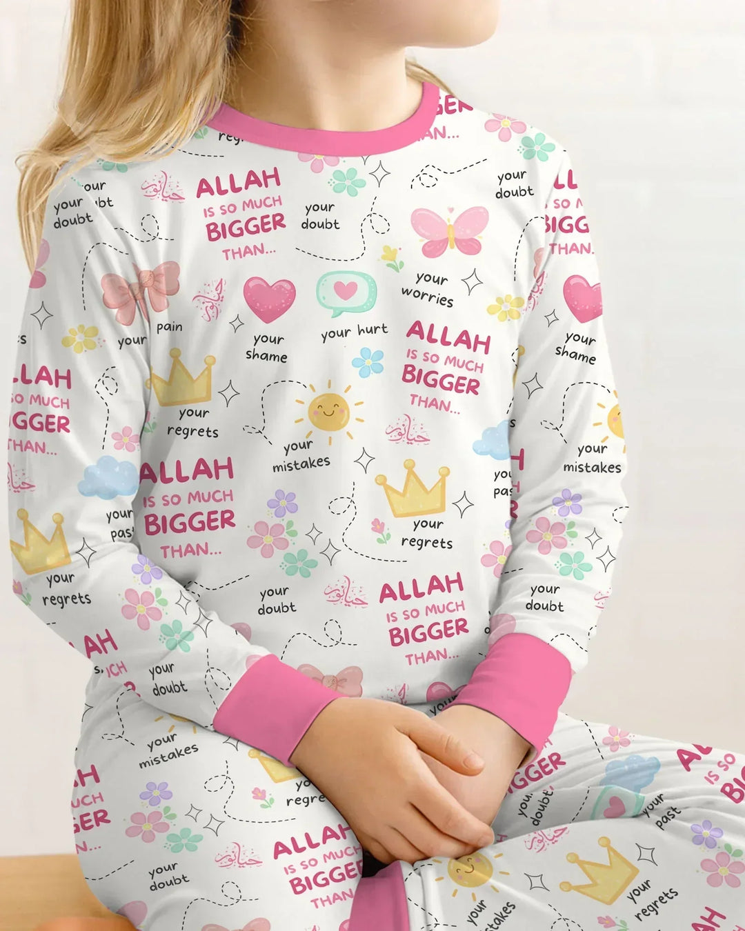 "Allah Is So Much Bigger Than..." Family Matching Bamboo Two Piece Long Sleeve Pajama Set