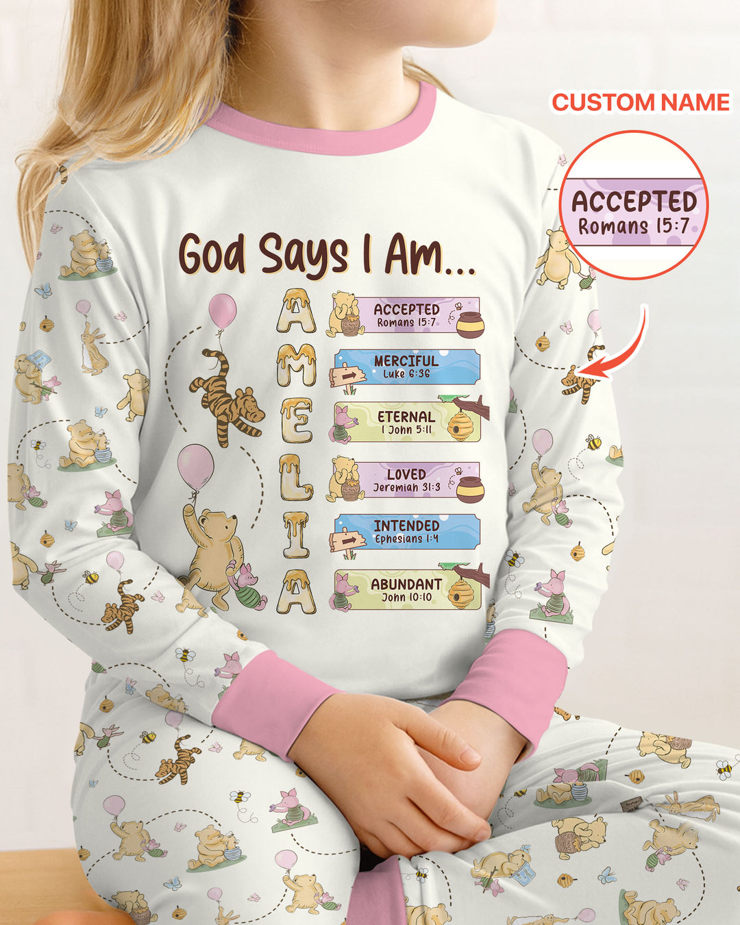 God Says I Am - Blessing Bear Bamboo Two Piece Long Sleeve Pajama Set