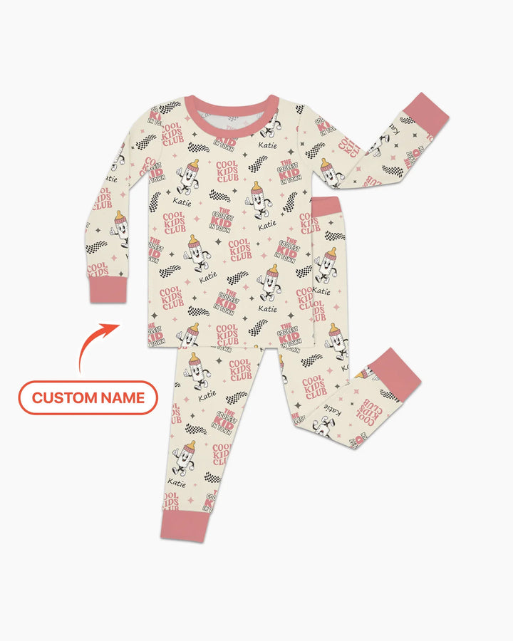 Custom Name Cool Club Daddy & Me Matching Bamboo Two Piece Long Sleeve Pajama Set