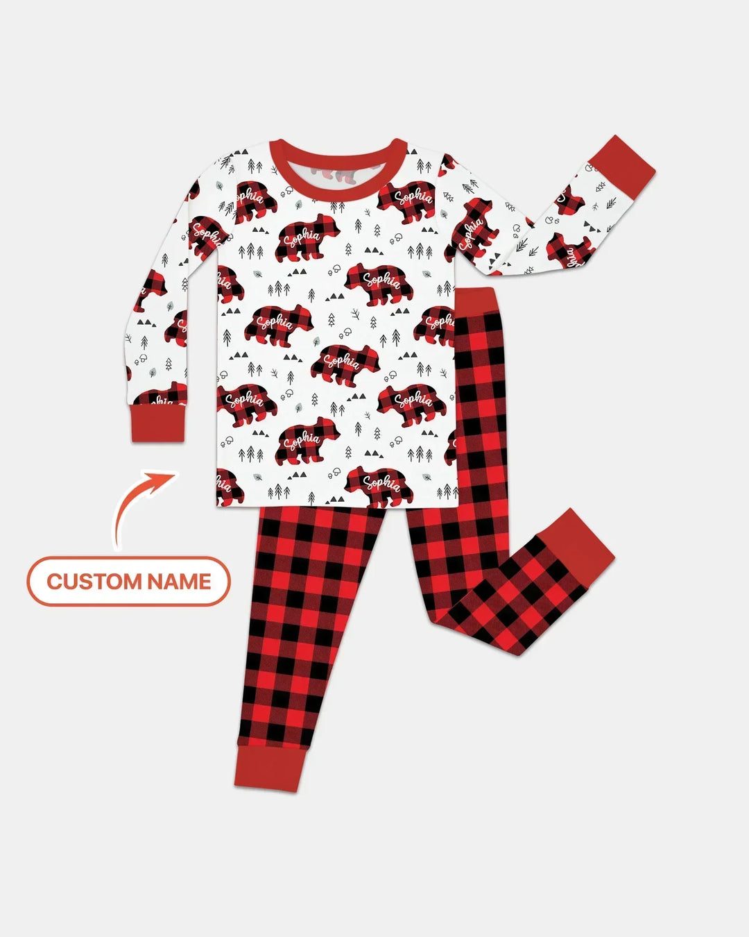 Custom Name Family Bear Matching Bamboo Two Piece Long Sleeve Pajama Set