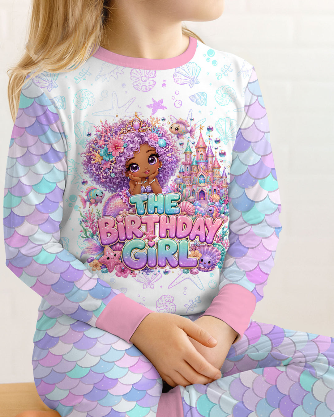 Black Mermaid The Birthday Girl  Bamboo Two Piece Long Sleeve Pajama Set