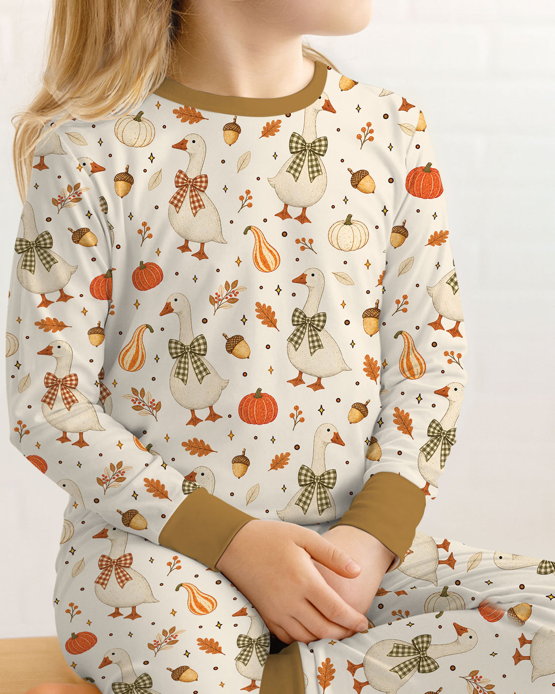 Vintage Fall Geese Bamboo Two Piece Long Sleeve Pajama Set