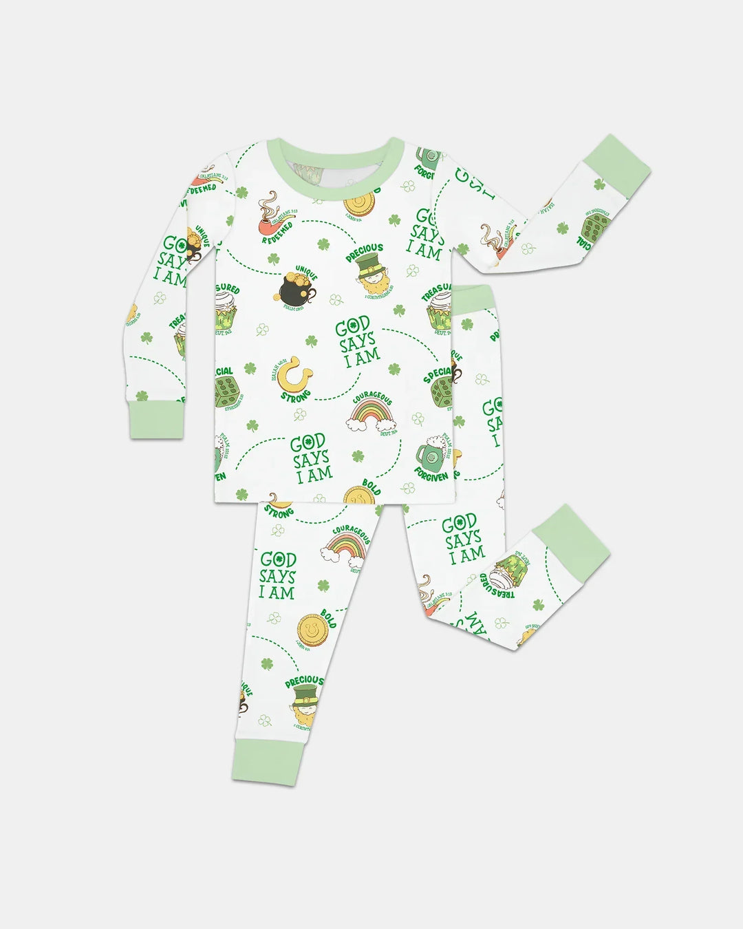 St Patrick's Day God Says I Am Bamboo Two Piece Long Sleeve Pajama Set