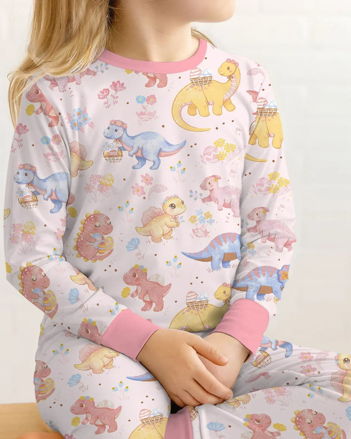 Dino Easter Bamboo Two Piece Long Sleeve Pajama Set