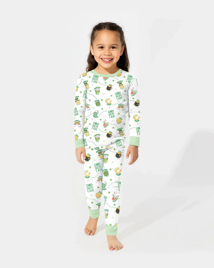 St Patrick's Day God Says I Am Bamboo Two Piece Long Sleeve Pajama Set