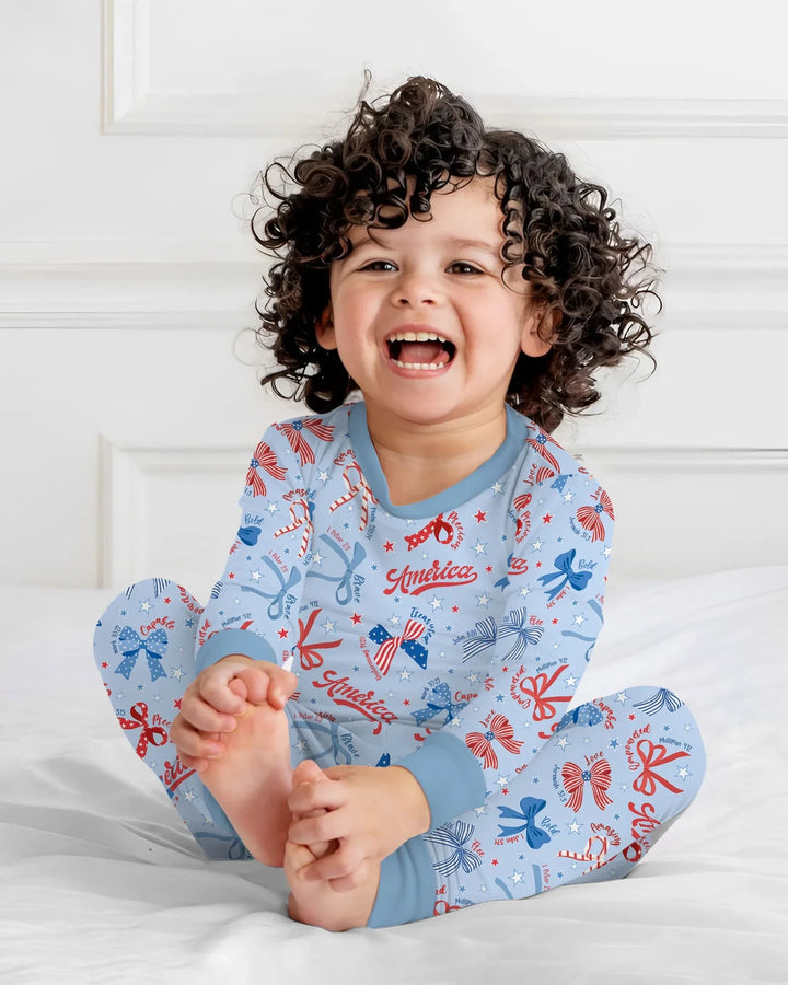 Girly Patriotic Bamboo Two Piece Long Sleeve Pajama Set