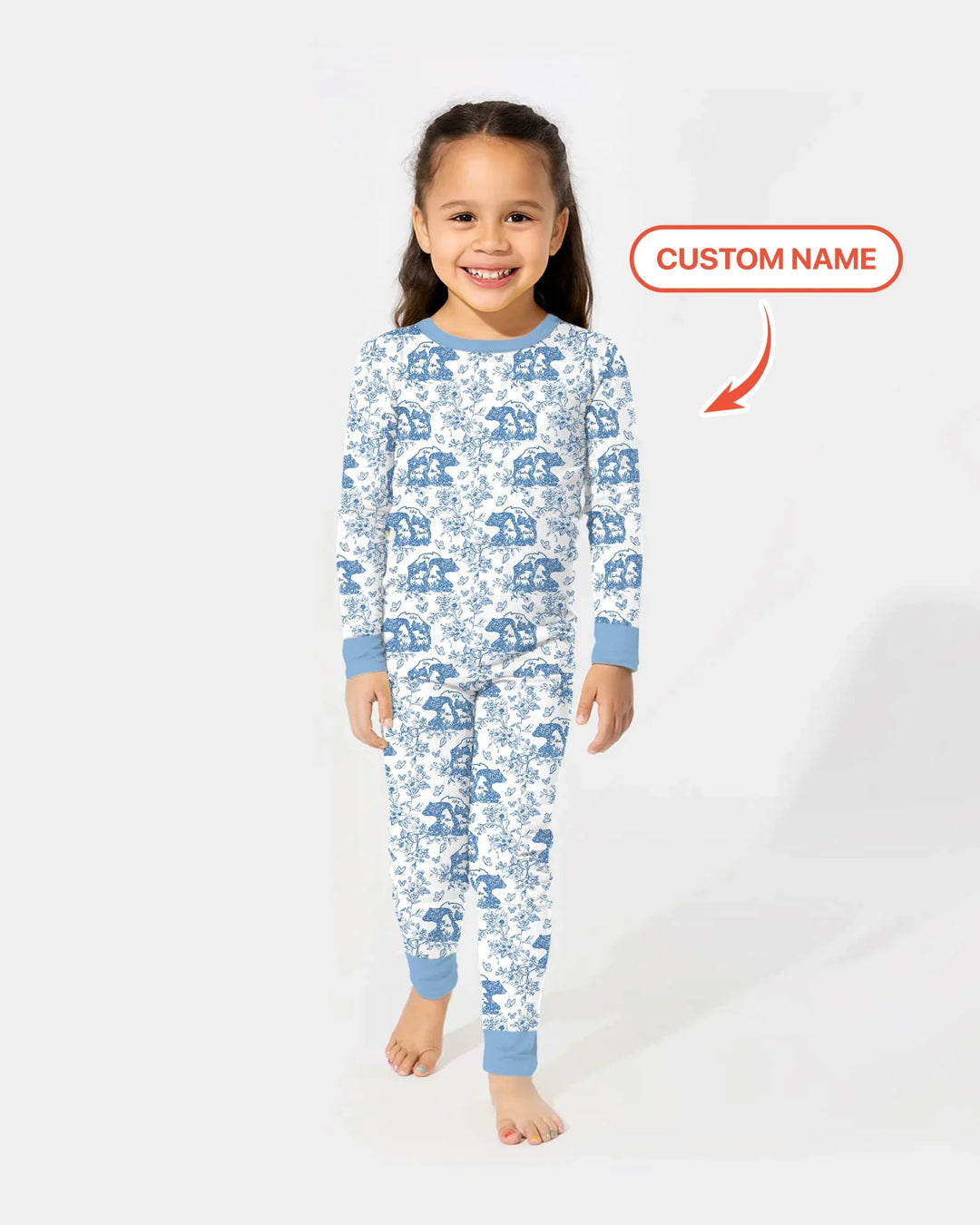 Custom Name Mama Bear Toile Bamboo Two Piece Long Sleeve Pajama Set
