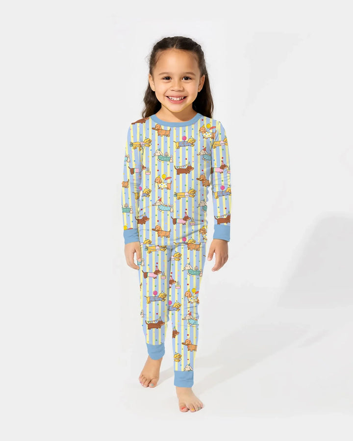 Custom Name Birthday Dachshund Bamboo Two Piece Long Sleeve Pajama Set