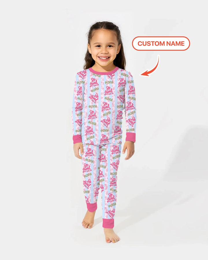 So Loved Custom Name Bamboo Two Piece Long Sleeve Pajama Set