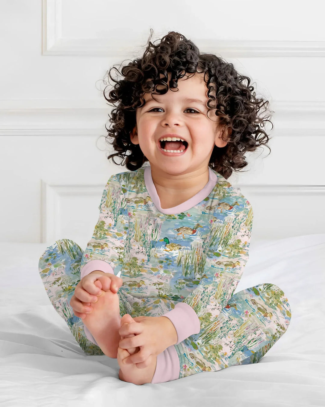 Watercolor Mallard Duck Bamboo Two Piece Long Sleeve Pajama Set
