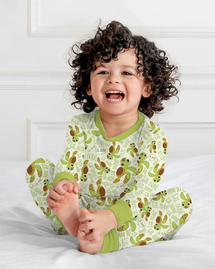 Father and Son Turtle Bamboo Two Piece Long Sleeve Pajama Set