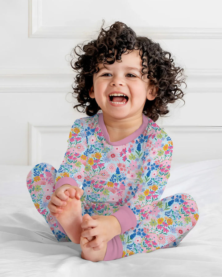Little Flower Garden Matching Bamboo Two Piece Long Sleeve Pajama Set
