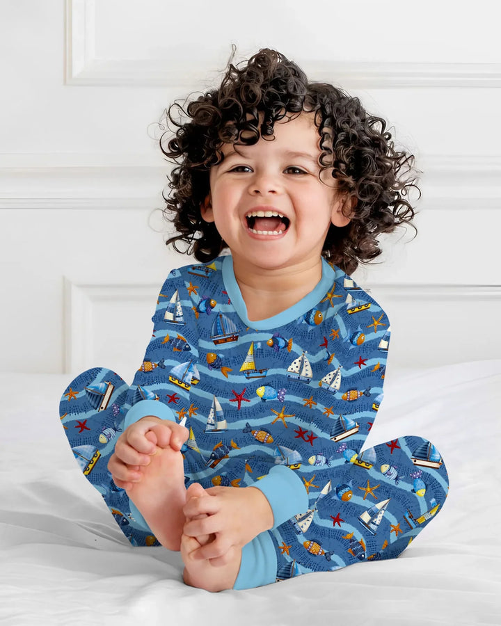 Blue Sail La Vie Family Matching Bamboo Two Piece Long Sleeve Pajama Set