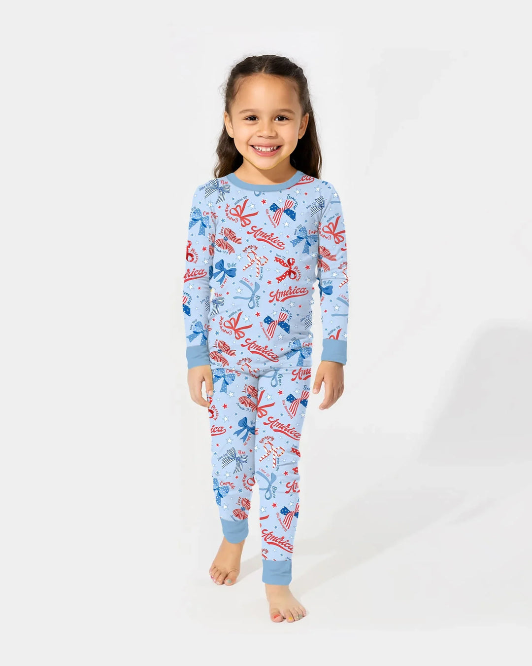 Girly Patriotic Bamboo Two Piece Long Sleeve Pajama Set