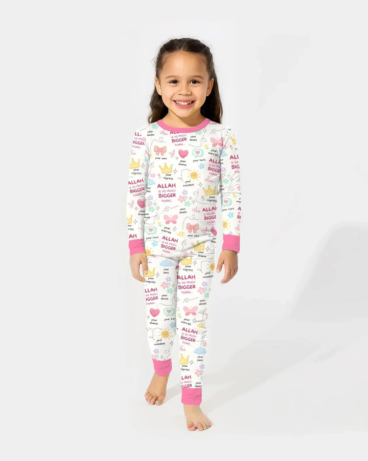 "Allah Is So Much Bigger Than..." Family Matching Bamboo Two Piece Long Sleeve Pajama Set