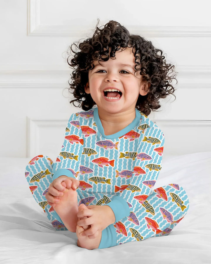 Preppy Fish Crew Bamboo Two Piece Long Sleeve Pajama Set