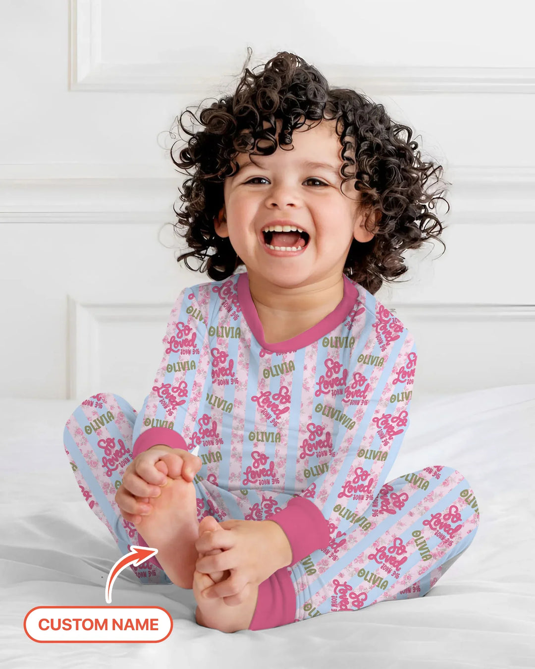 So Loved Custom Name Bamboo Two Piece Long Sleeve Pajama Set