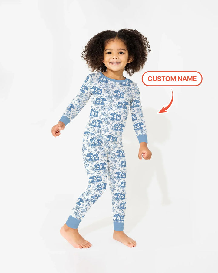 Custom Name Mama Bear Toile Bamboo Two Piece Long Sleeve Pajama Set