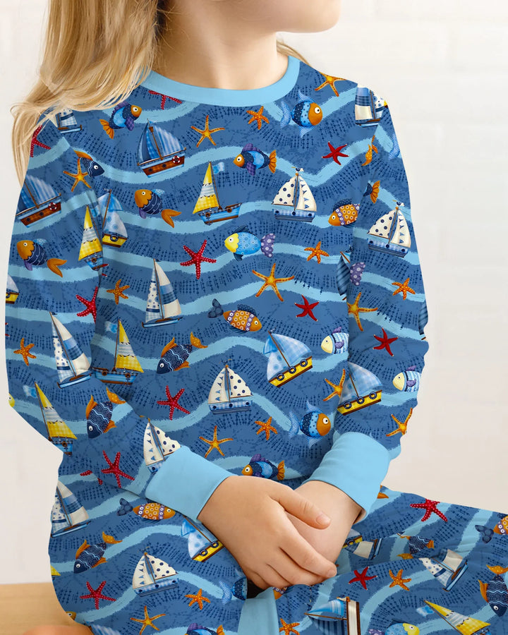 Blue Sail La Vie Family Matching Bamboo Two Piece Long Sleeve Pajama Set