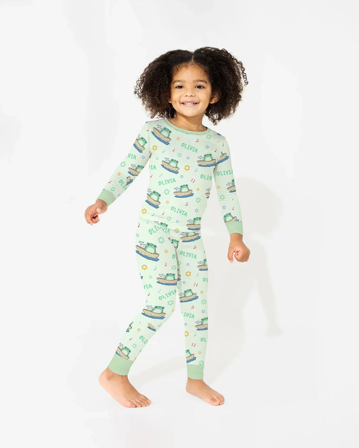 Frogs Here, Frogs There Passover Custom Name Bamboo Two Piece Long Sleeve Pajama Set
