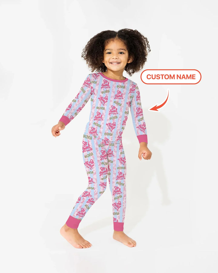 So Loved Custom Name Bamboo Two Piece Long Sleeve Pajama Set