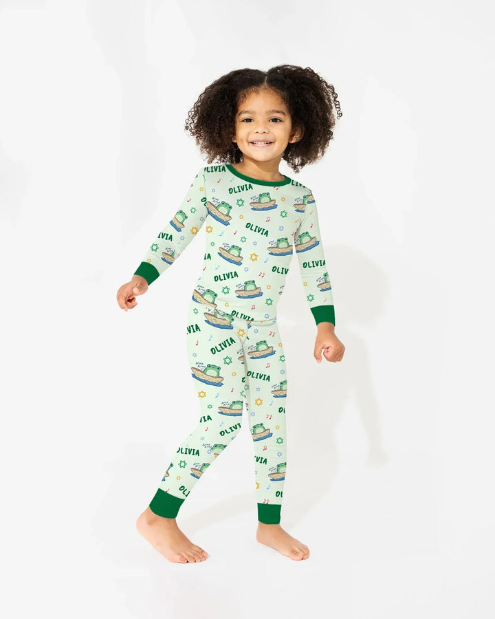 Frogs Here, Frogs There Passover Custom Name Bamboo Two Piece Long Sleeve Pajama Set