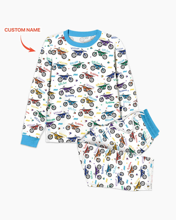 Dirt Track Dreamer Custom Name Daddy & Me Matching Bamboo Men's Pajama Set