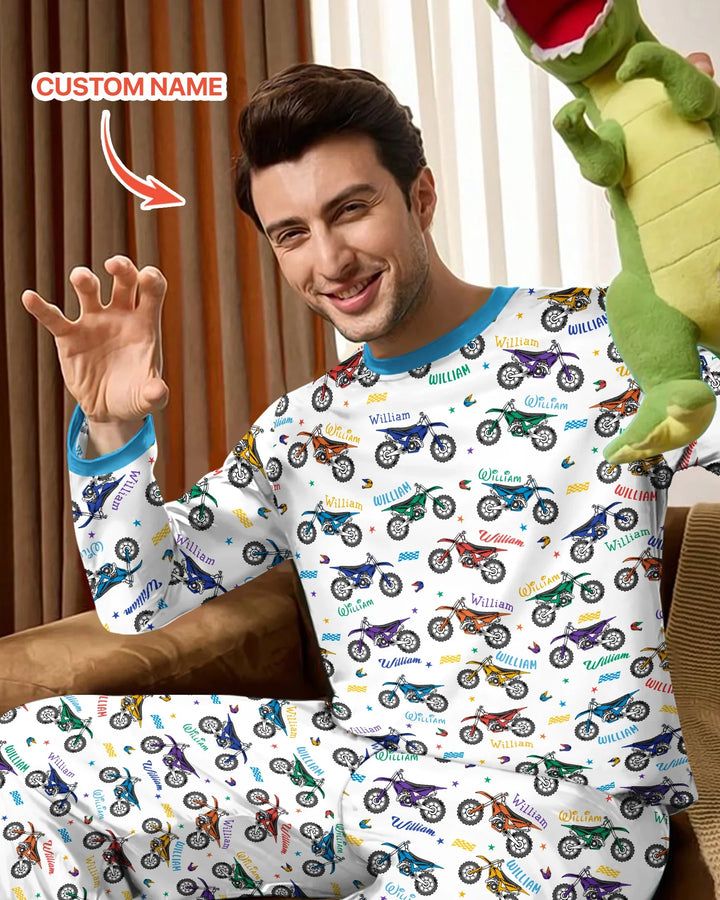 Dirt Track Dreamer Custom Name Daddy & Me Matching Bamboo Men's Pajama Set