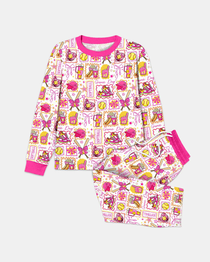 Pink Softball Game Day Bamboo Men's Pajama Set