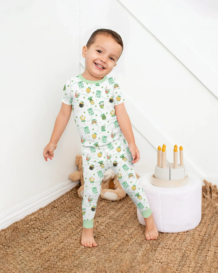 St Patrick's Day God Says I Am Bamboo Two Piece Short Sleeve Pajama Set