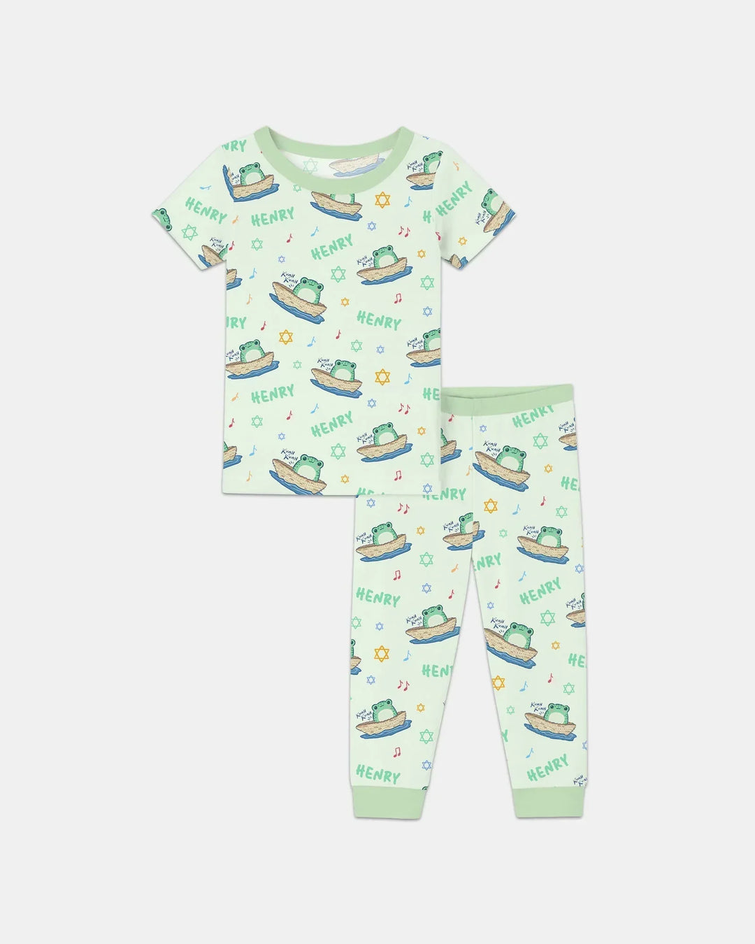 Frogs Here, Frogs There Passover Custom Name Bamboo Two Piece Short Sleeve Pajama Set