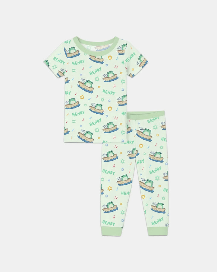 Frogs Here, Frogs There Passover Custom Name Bamboo Two Piece Short Sleeve Pajama Set