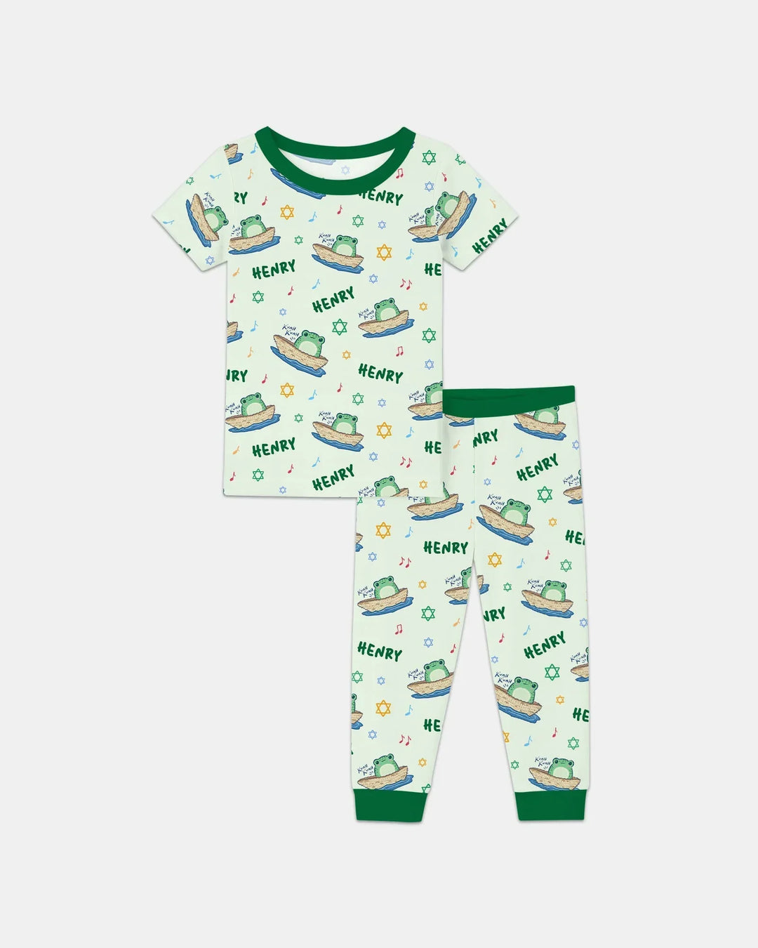 Frogs Here, Frogs There Passover Custom Name Bamboo Two Piece Short Sleeve Pajama Set