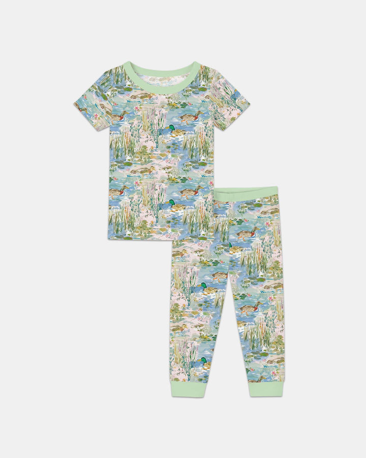 Watercolor Mallard Duck Bamboo Two Piece Short Sleeve Pajama Set