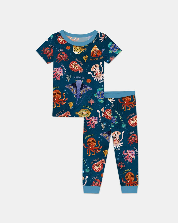 Deep Blue Wonders Bamboo Two Piece Short Sleeve Pajama Set