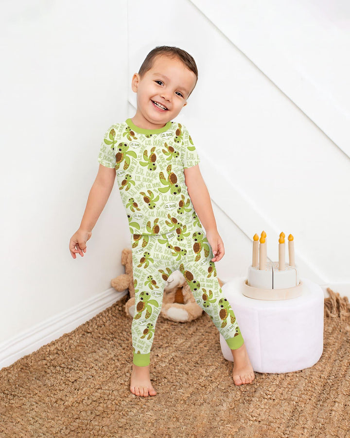 Father and Son Turtle Bamboo Two Piece Short Sleeve Pajama Set