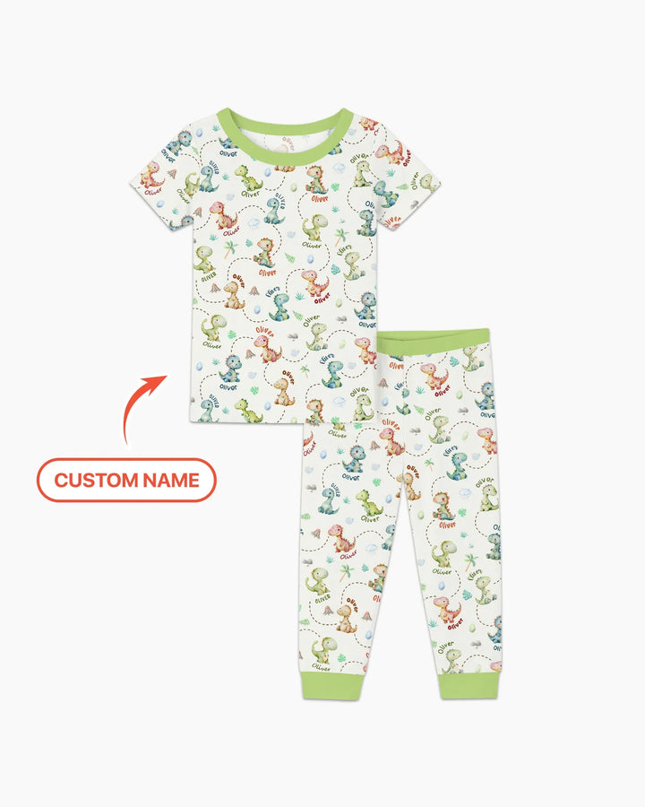 Personalized Dino Friends Bamboo Two Piece Short Sleeve Pajama Set