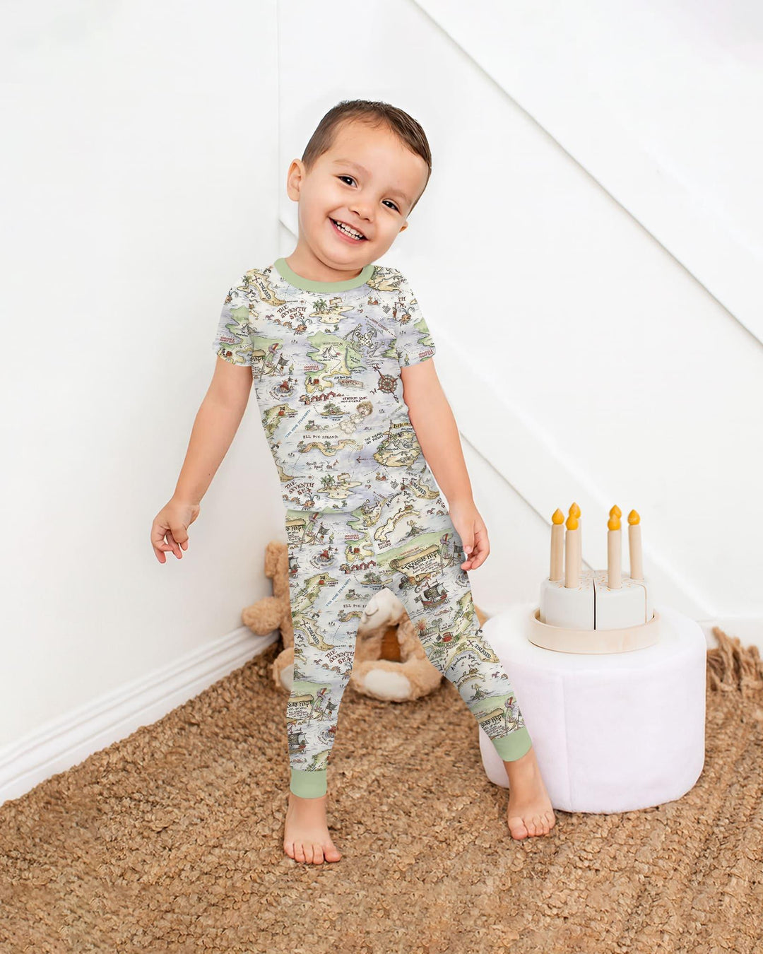 Pirate Treasure Map Daddy & Baby Matching Bamboo Two Piece Short Sleeve Pajama Set