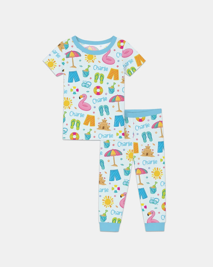 Custom Name Summer is Fun Bamboo Two Piece Short Sleeve Pajama Set