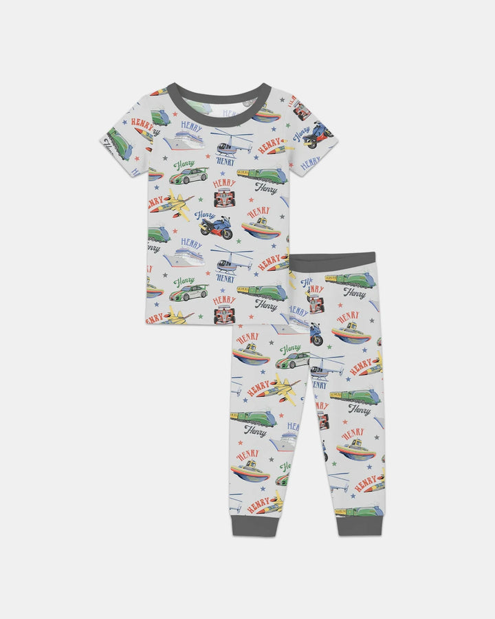 Fast Lane Custom Name Daddy & Me Matching Bamboo Two Piece Short Sleeve Pajama Set