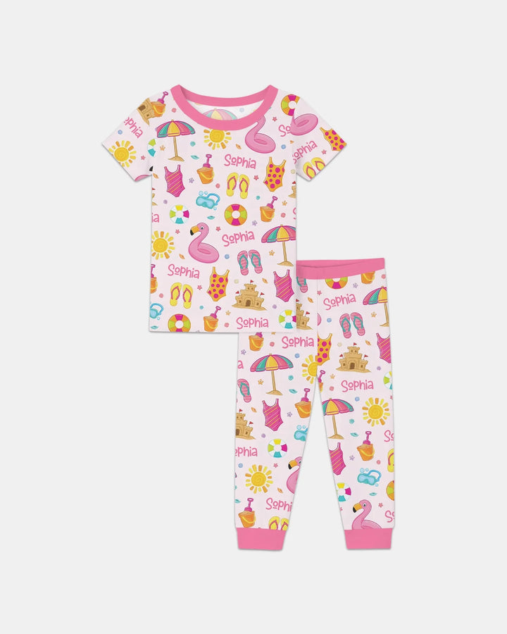 Custom Name Summer is Fun Bamboo Two Piece Short Sleeve Pajama Set