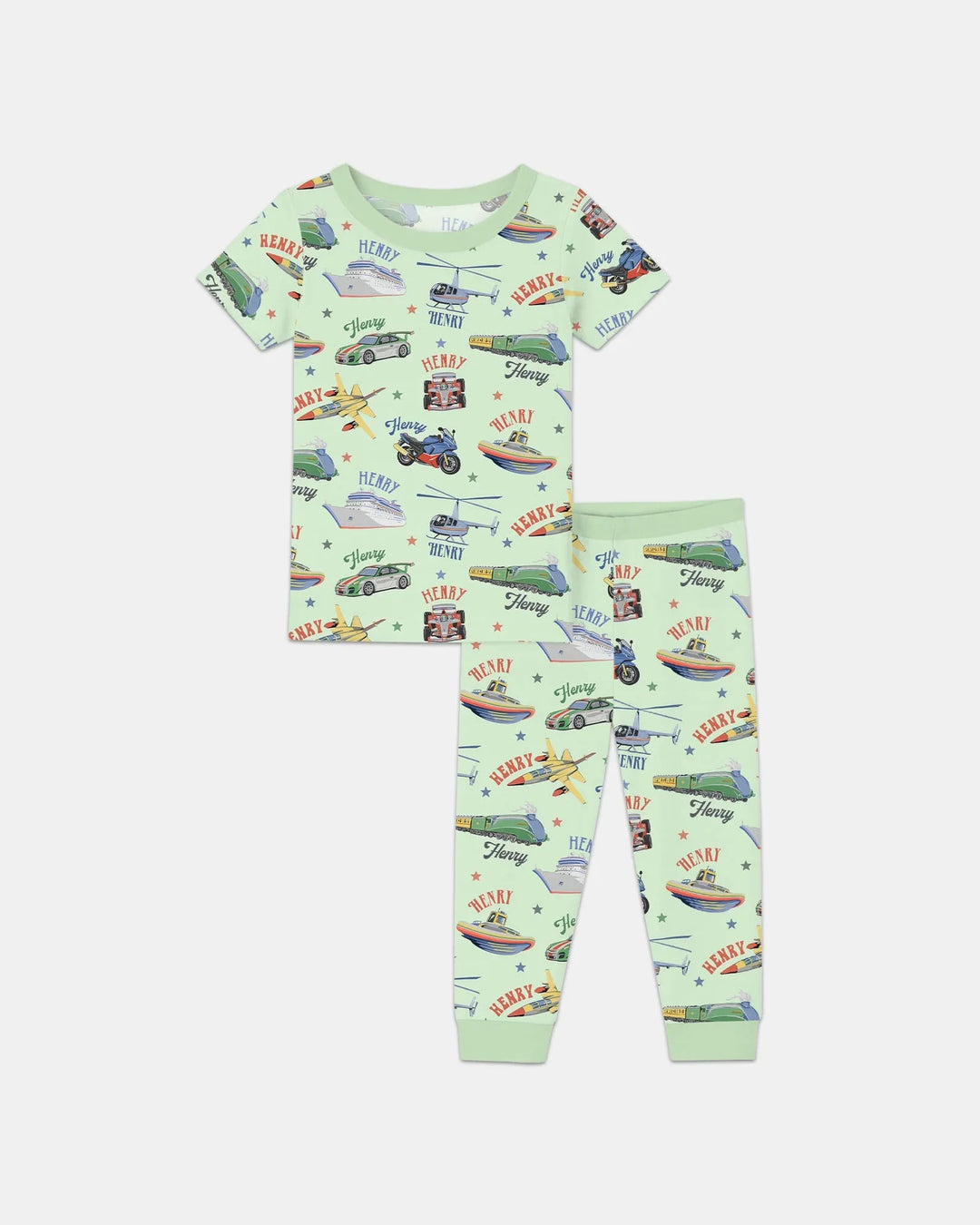 Fast Lane Custom Name Daddy & Me Matching Bamboo Two Piece Short Sleeve Pajama Set