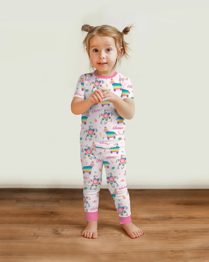 Custom Name Smash the Pinata Bamboo Two Piece Short Sleeve Pajama Set