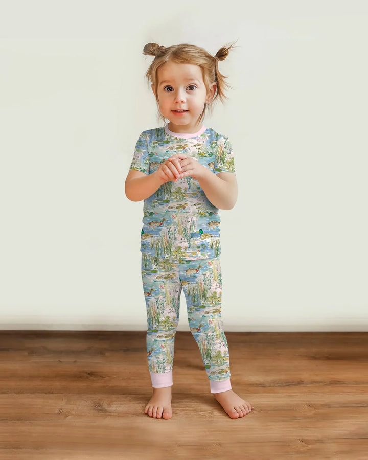 Watercolor Mallard Duck Bamboo Two Piece Short Sleeve Pajama Set