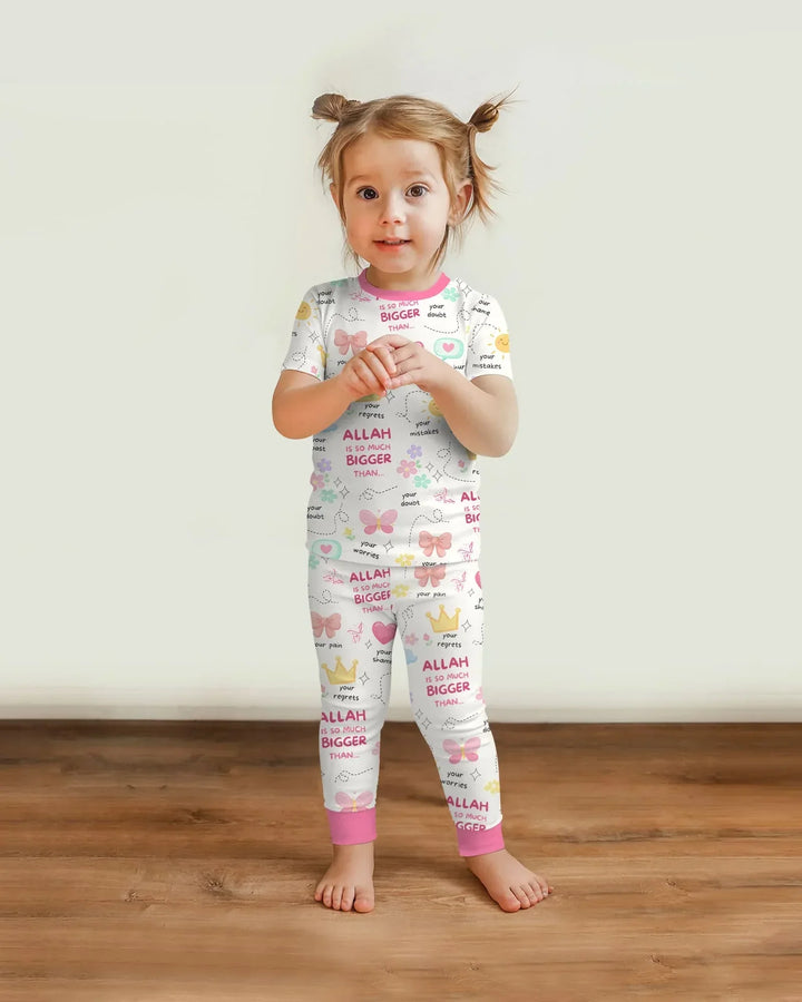 "Allah Is So Much Bigger Than..." Family Matching Bamboo Two Piece Short Sleeve Pajama Set
