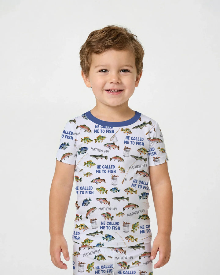 He Called Me To Fish Daddy & Me Matching Bamboo Two Piece Short Sleeve Pajama Set