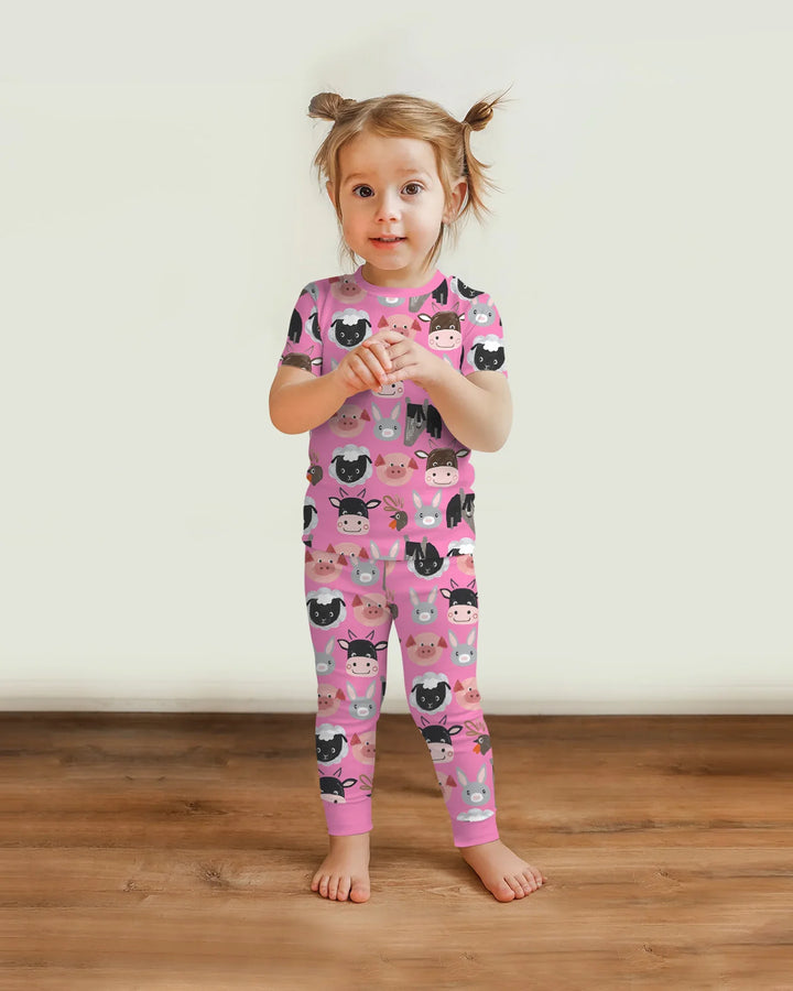 Farm Friends Family Matching Bamboo Two Piece Short Sleeve Pajama Set