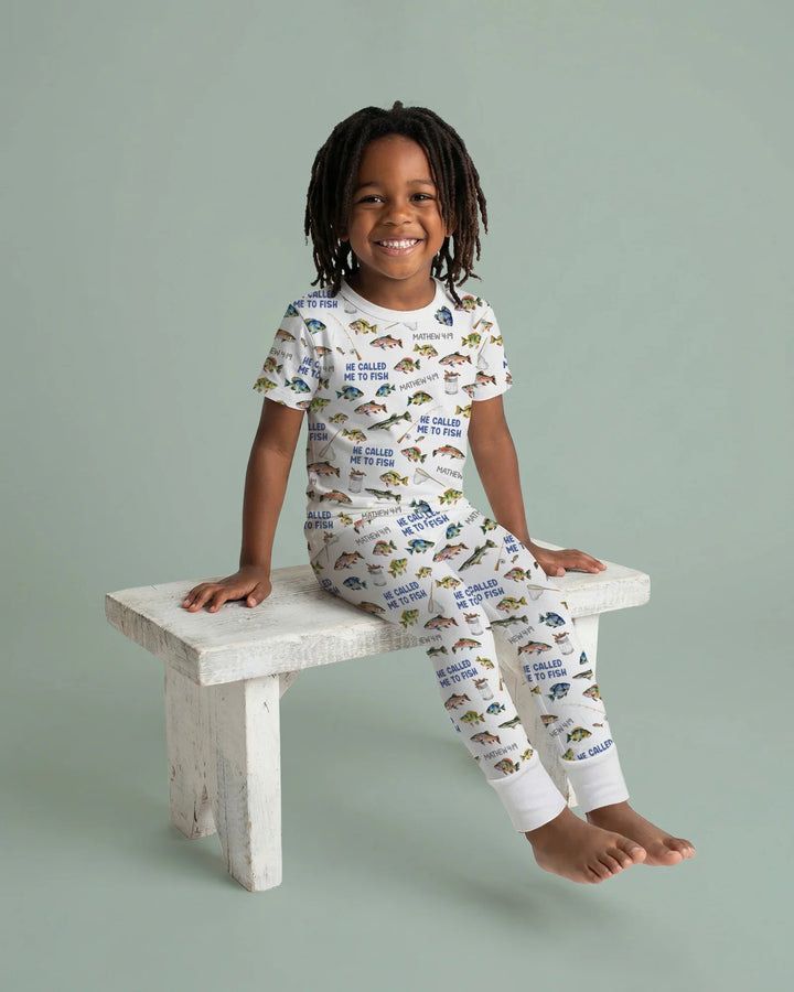 He Called Me To Fish Daddy & Me Matching Bamboo Two Piece Short Sleeve Pajama Set