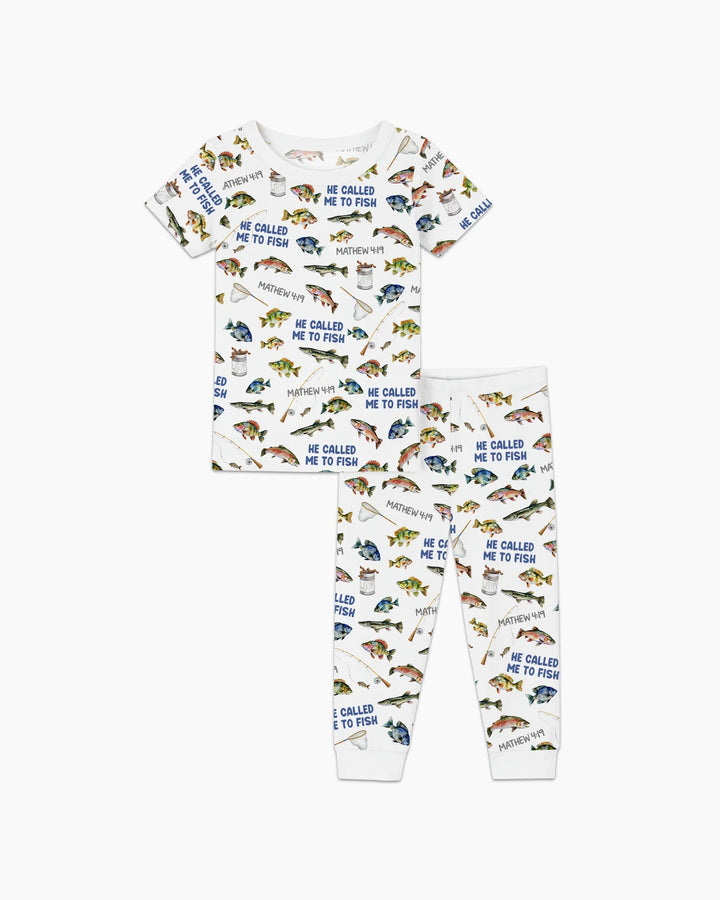 He Called Me To Fish Daddy & Me Matching Bamboo Two Piece Short Sleeve Pajama Set